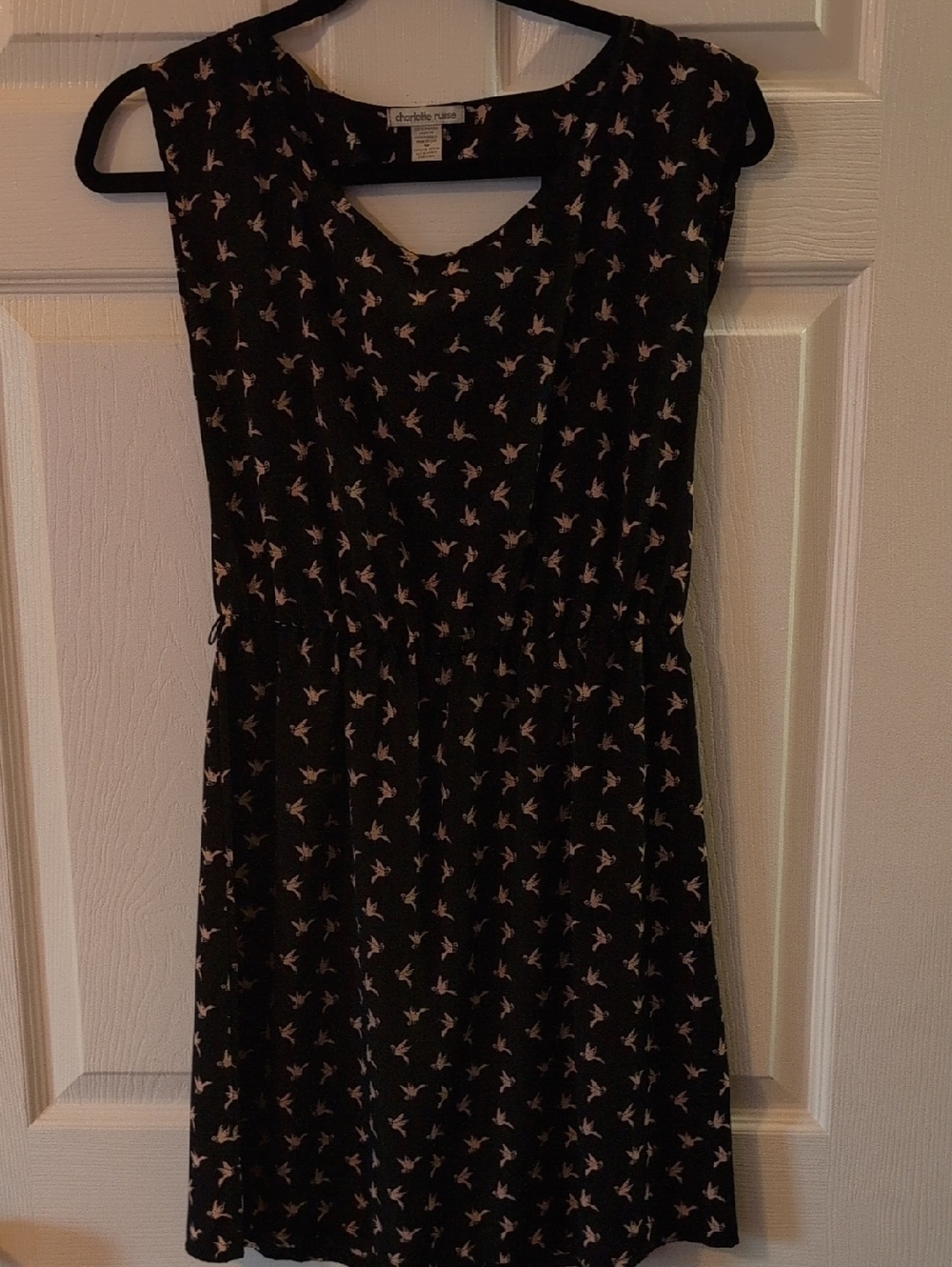 Charlotte Russe Black Sleeveless Dress with Pink Bird Print